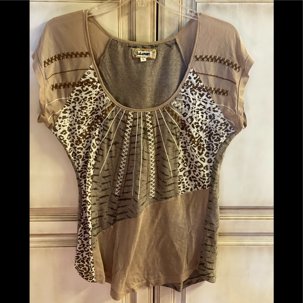 Lulamari embroidery animal print top